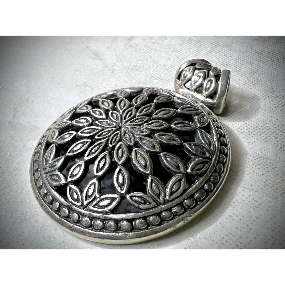 Artisan 925 Silver Mandala Shadowbox Statement Medallion Pendant 2.5"
